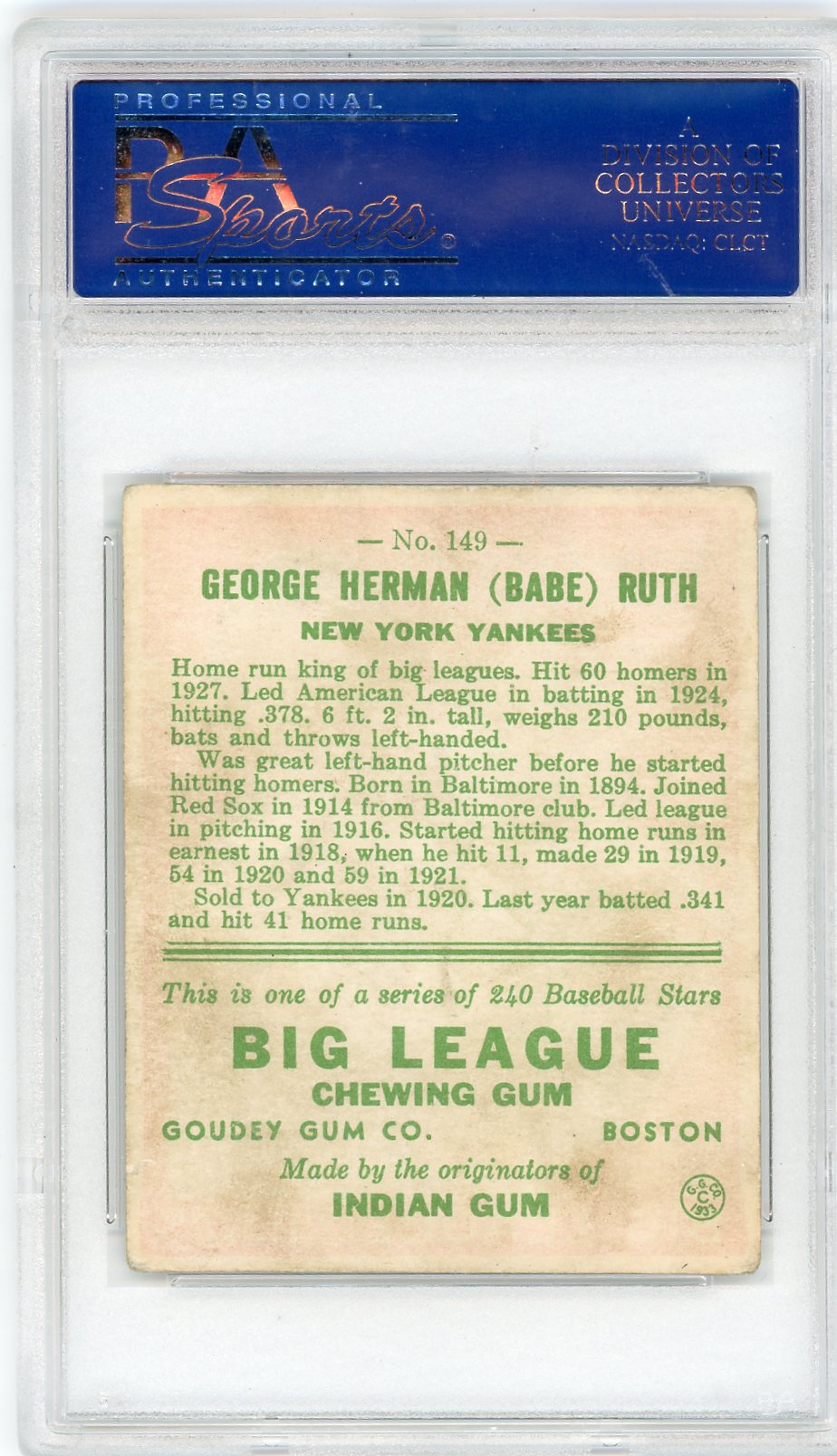 1933 Goudey Babe Ruth #149 PSA 3