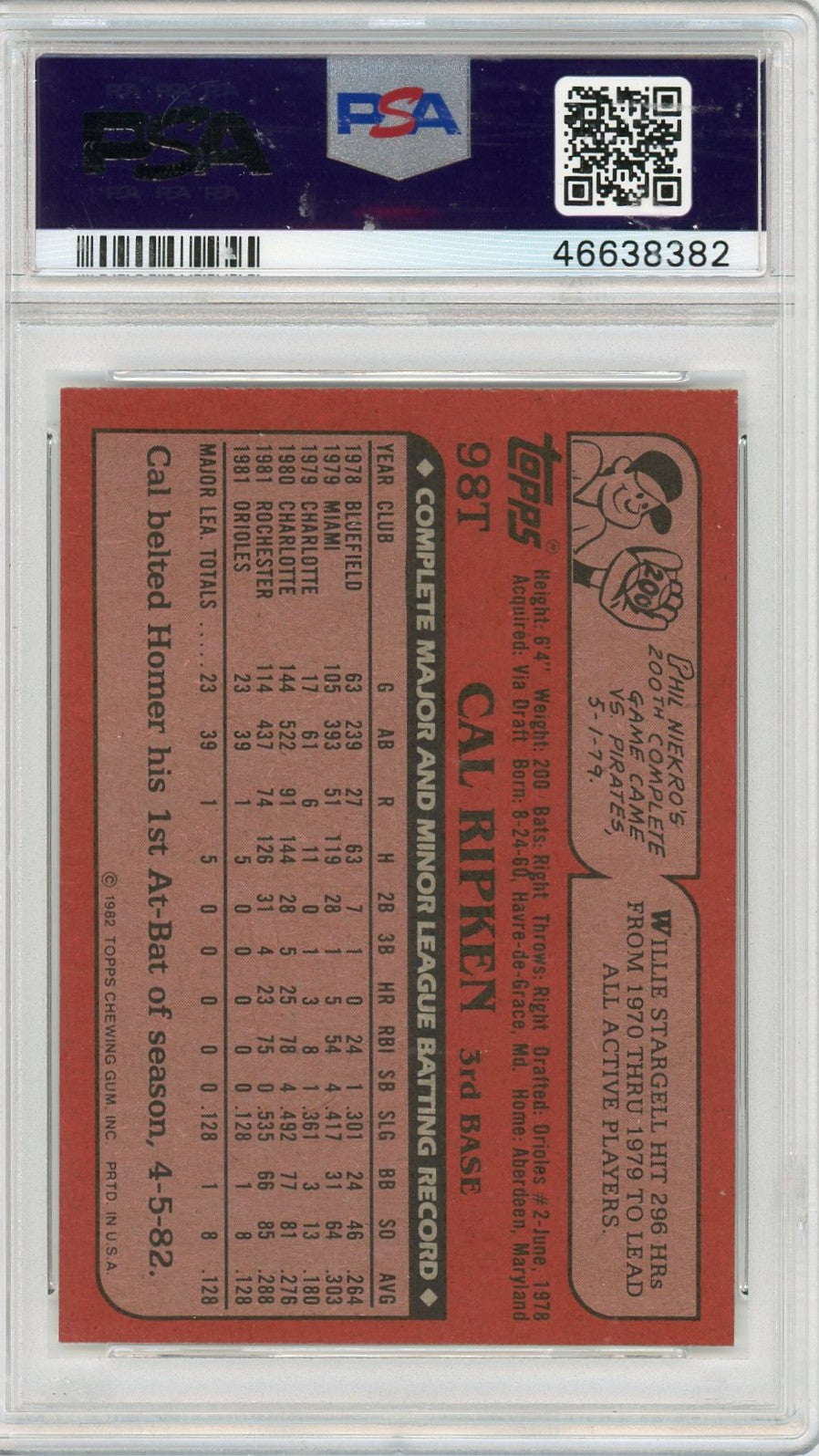 1982 Topps Traded Cal Ripken JR. #98T PSA 10