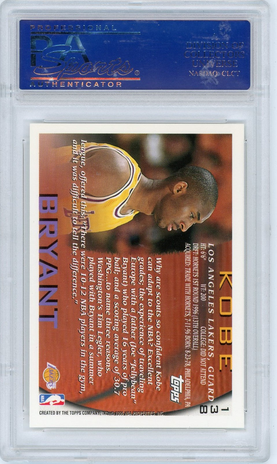 1996 Topps Kobe Bryant #138 PSA 10