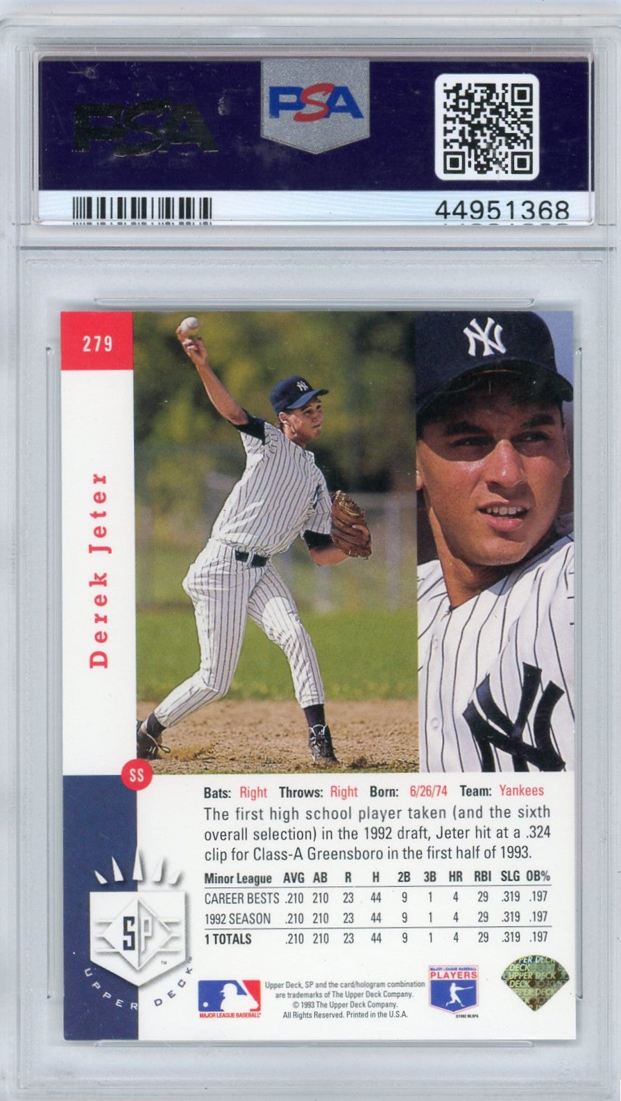 1993 SP Derek Jeter #279 Foil PSA 8