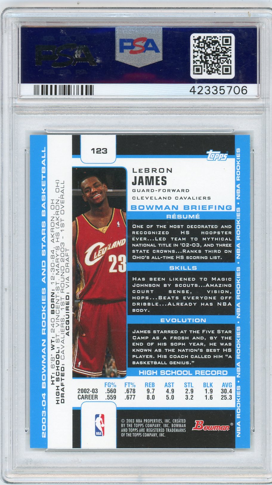 2003 Bowman Rookies & Stars LeBron James #123 PSA 9
