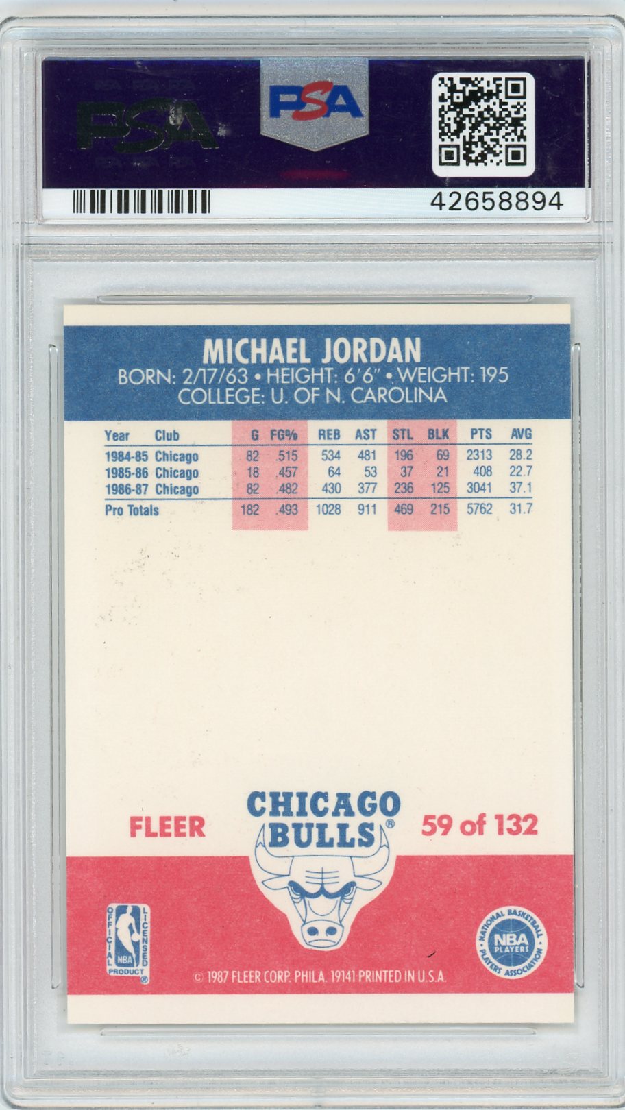 1987 Fleer Michael Jordan #59 PSA 7