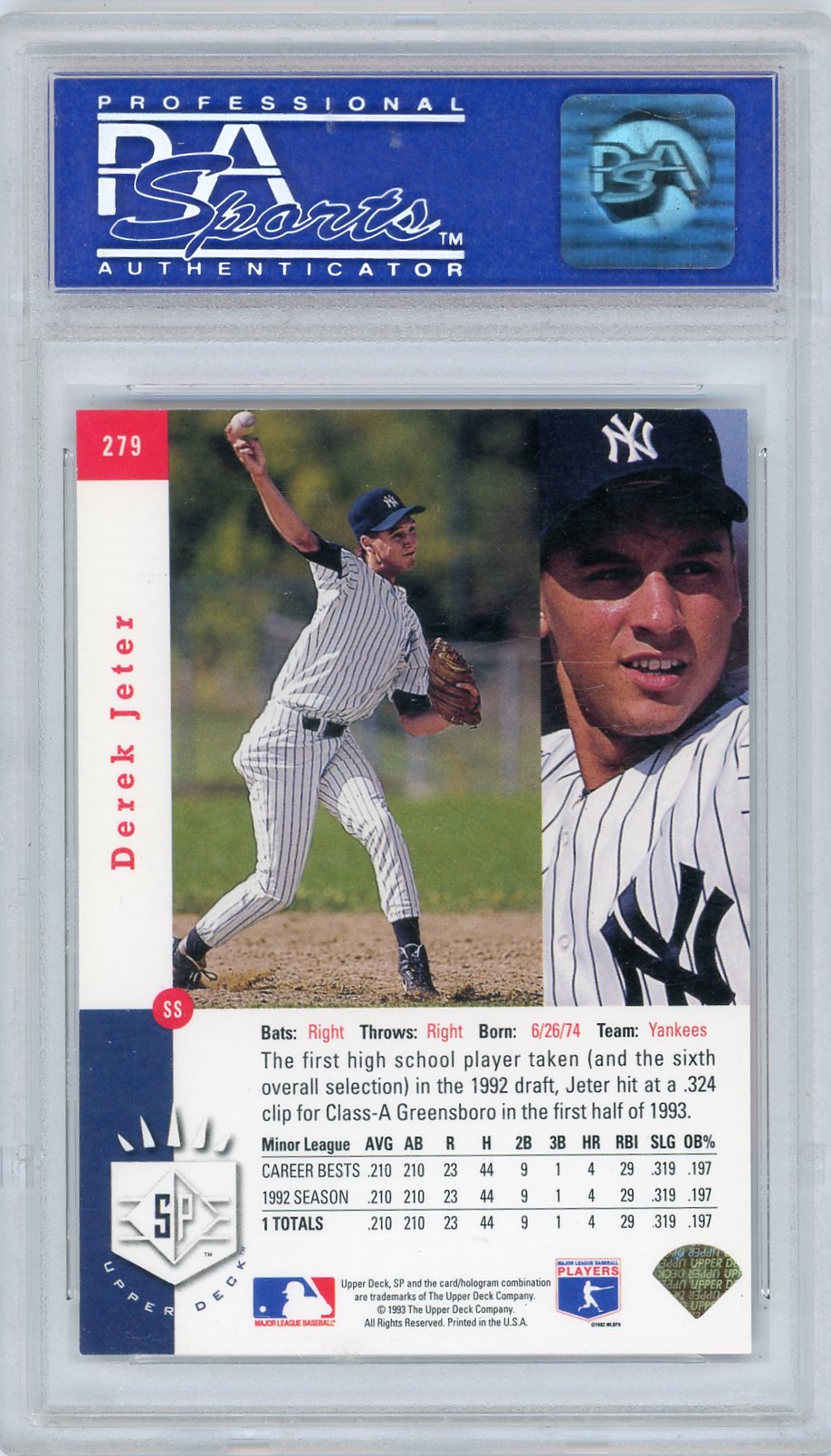 1993 SP Derek Jeter #279 Foil PSA 8