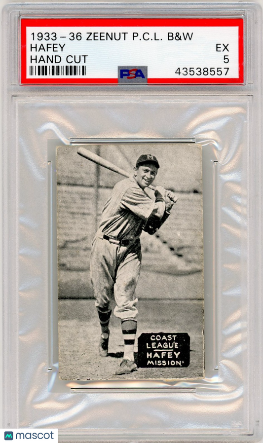 1933-36 Zeenut Pacific Coast League B&W Hafey Hand Cut PSA 5