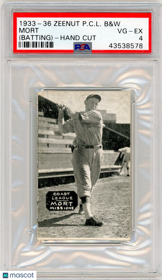 1933-36 Zeenut Pacific Coast League B&W Mort (Batting) Hand Cut PSA 4