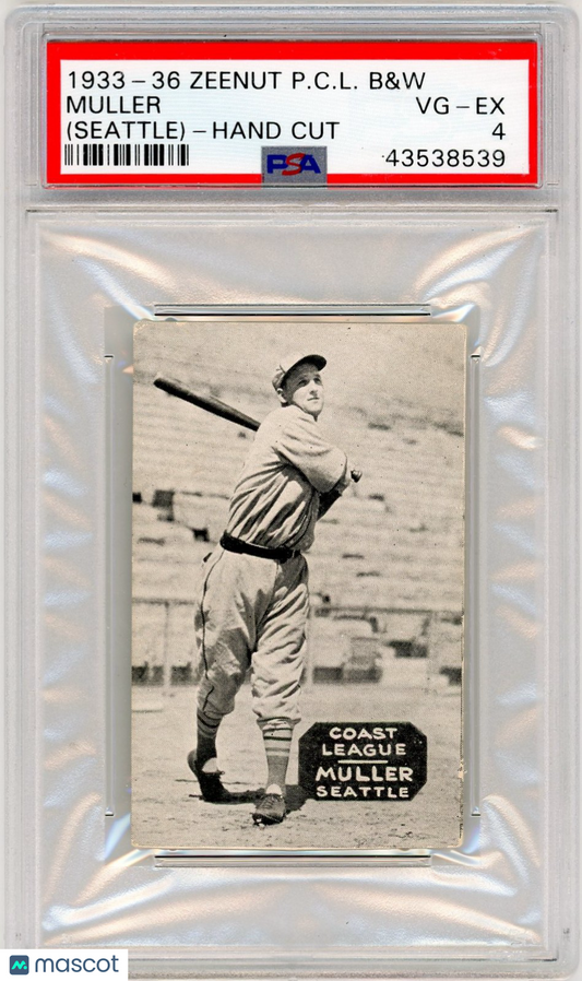 1933-36 Zeenut Pacific Coast League B&W Muller (Seattle) Hand Cut PSA 4