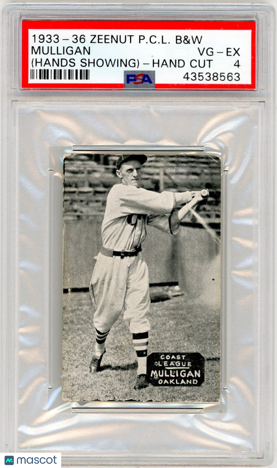 1933-36 Zeenut Pacific Coast League B&W Mulligan (Hands Showing) Hand Cut PSA 4