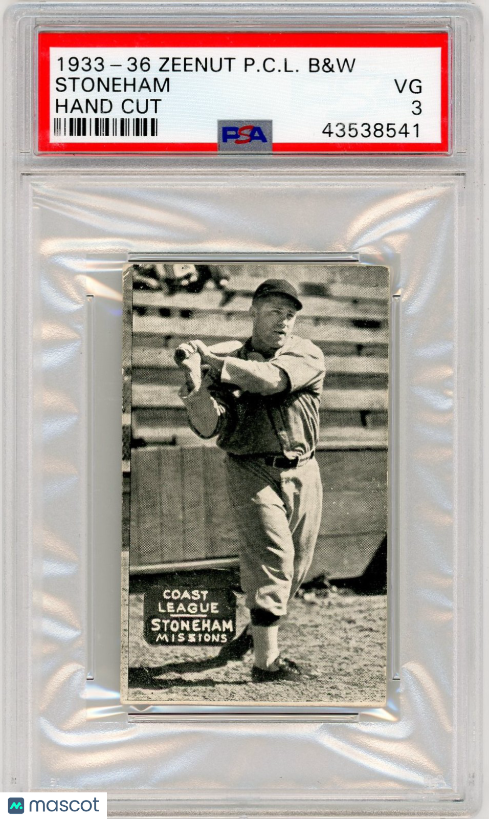 1933-36 Zeenut Pacific Coast League B&W Stoneham Hand Cut PSA 3