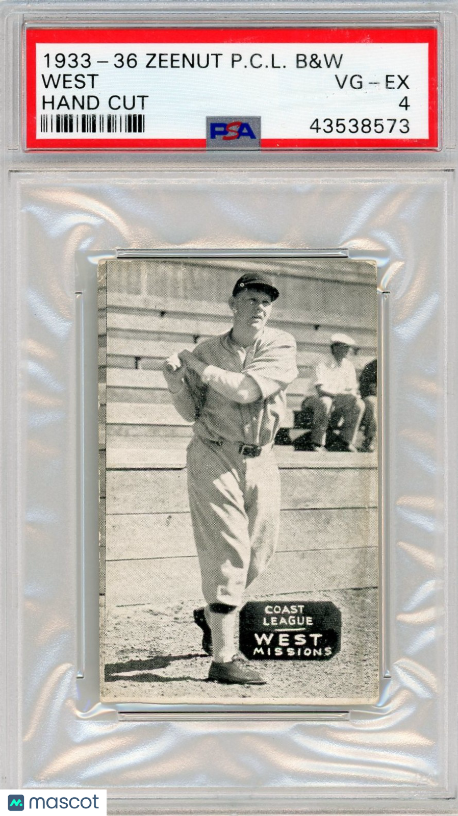 1933-36 Zeenut Pacific Coast League B&W West Hand Cut PSA 4