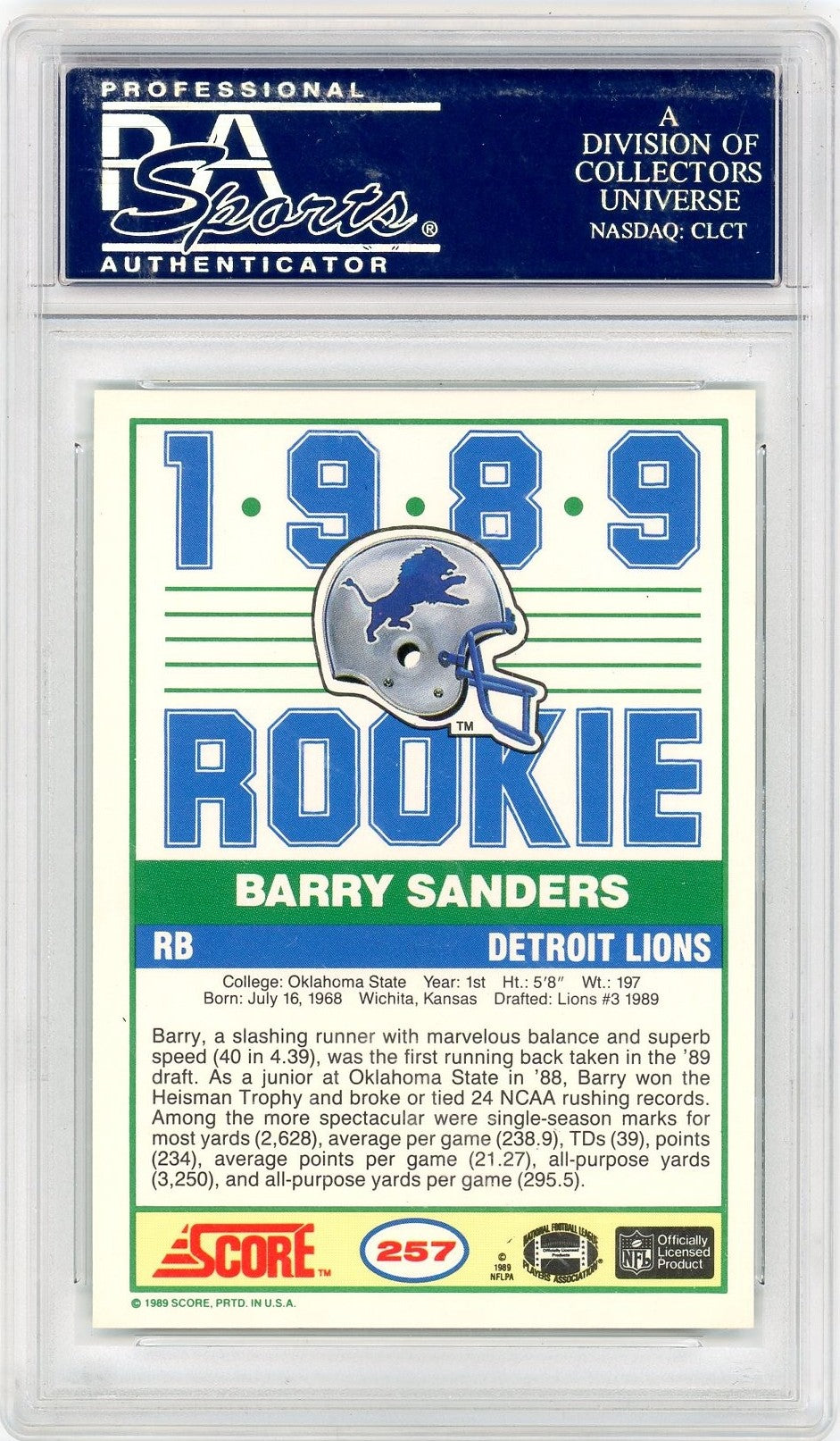 1989 Score Barry Sanders #257 PSA 9