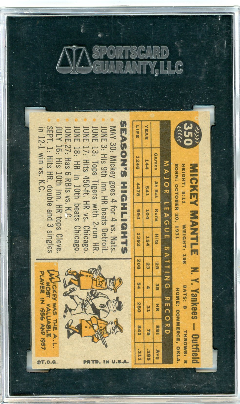 1960 Topps Mickey Mantle #350 SGC 6