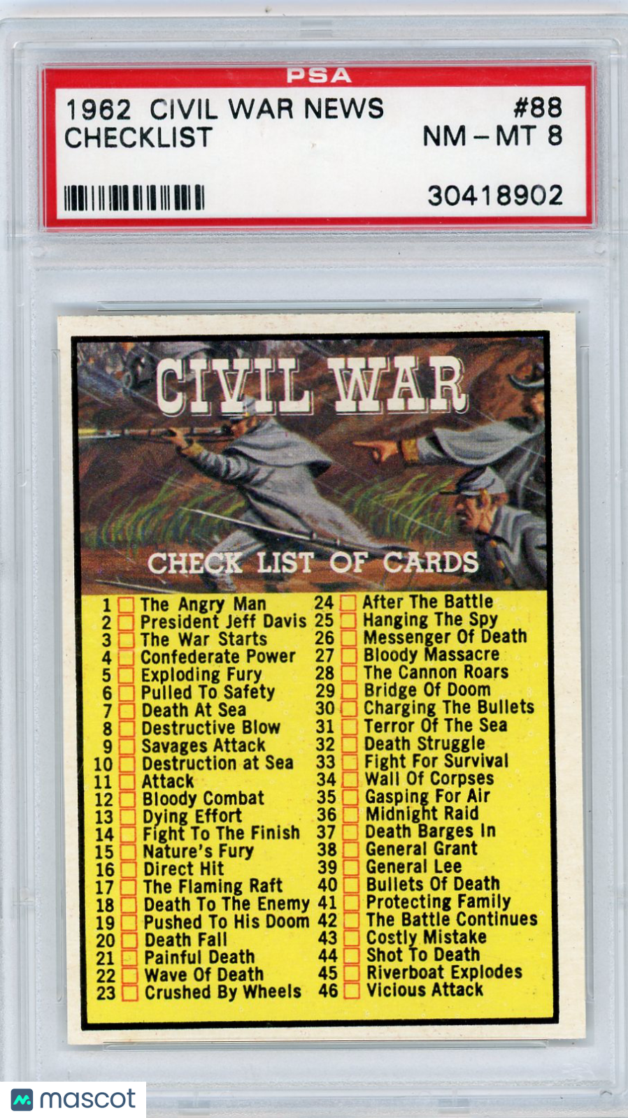 1962 Civil War News Checklist #88 PSA 8