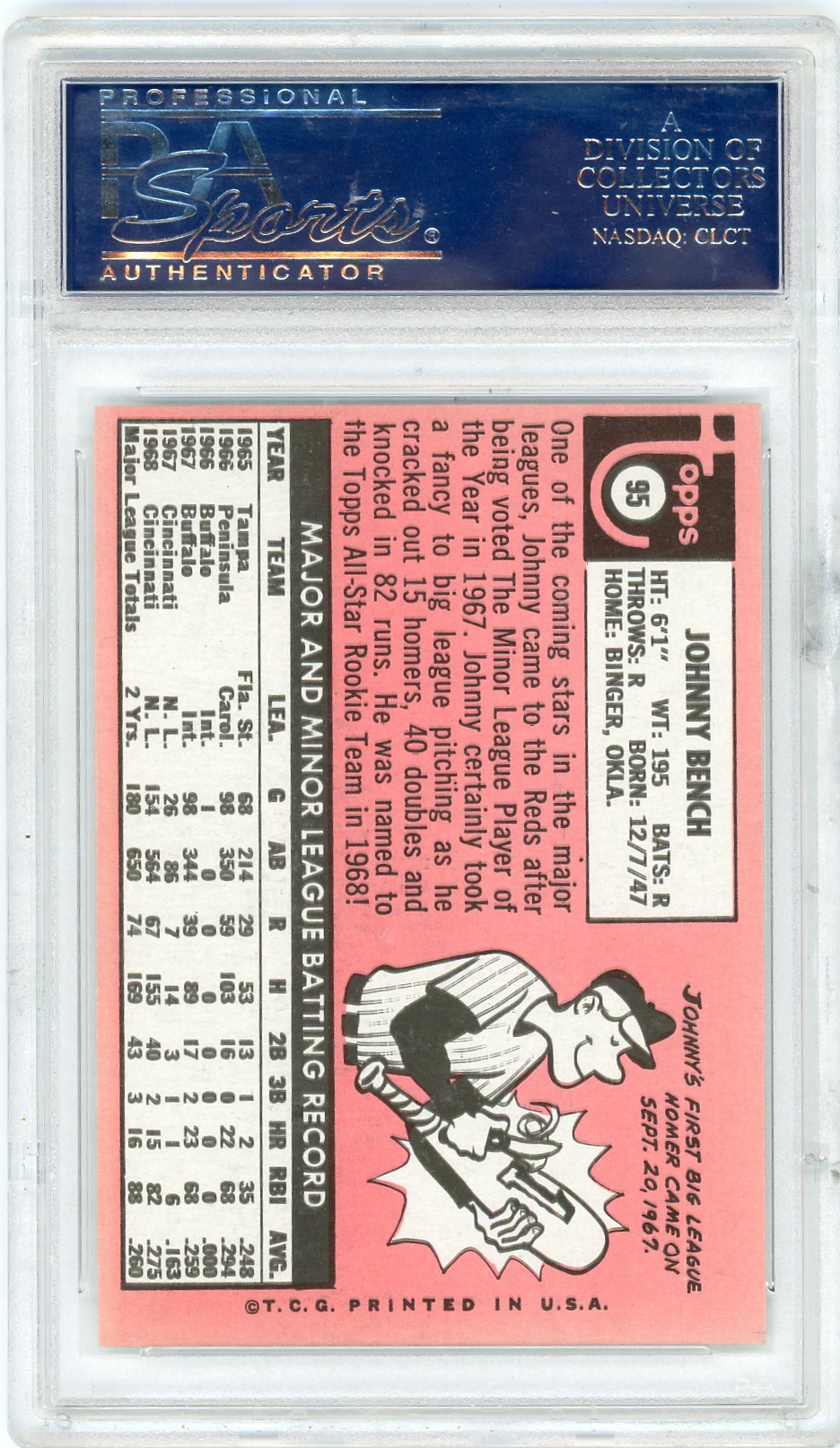 1969 Topps Johnny Bench #95 All Star Rookie PSA 7