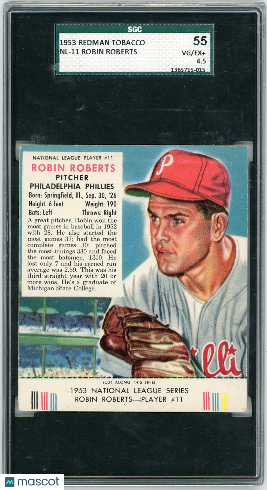 1953 Redman Tobacco Robin Roberts #NL-11 SGC 4.5