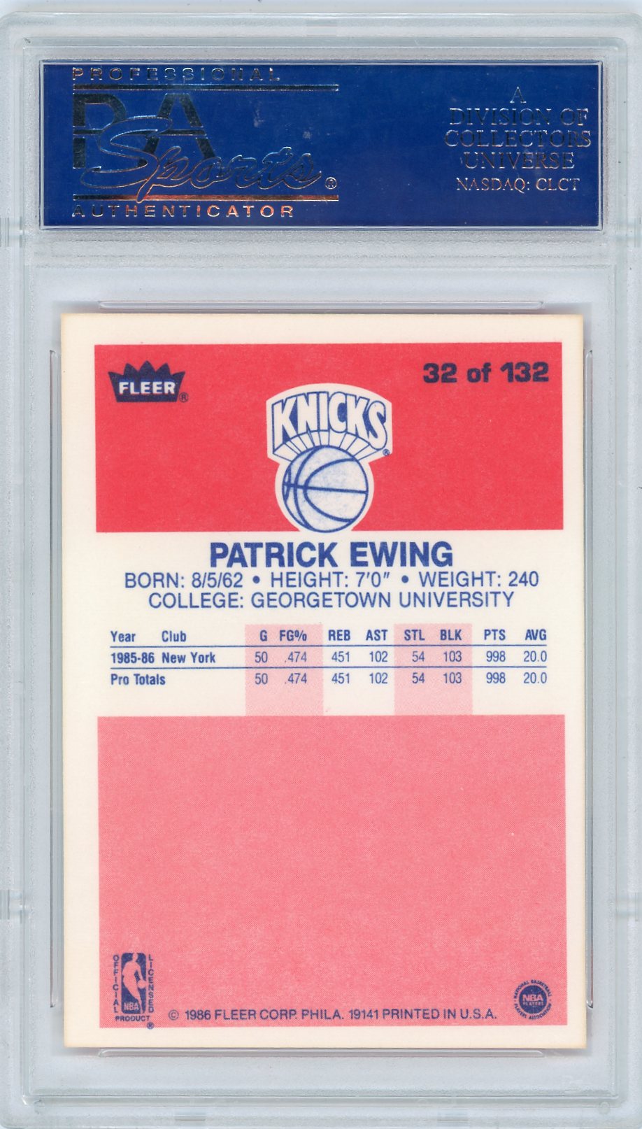 1986 Fleer Patrick Ewing #32 PSA 8