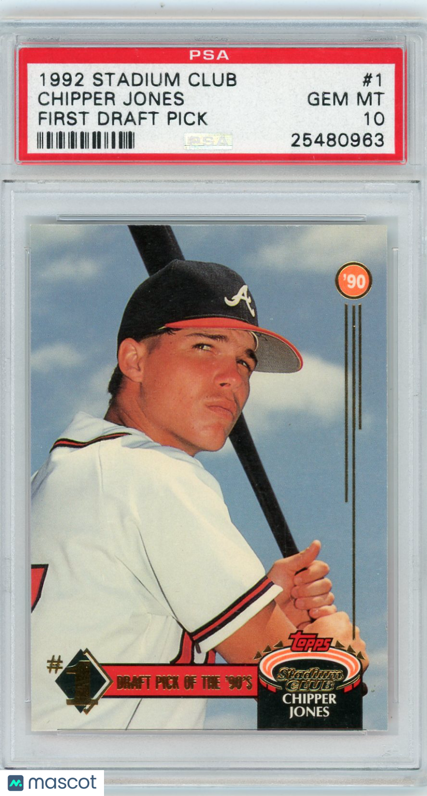 1992 Stadium Club 1st Draft Pick Chipper Jones #1 First PSA 10