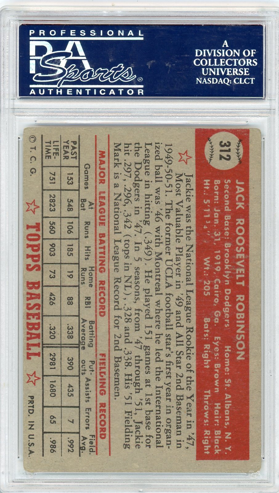 1952 Topps Jackie Robinson #312 PSA 2