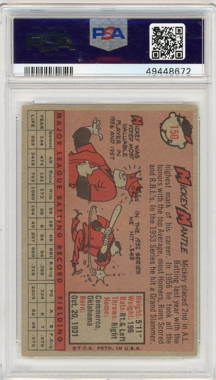 1958 Topps Mickey Mantle #150 PSA 3