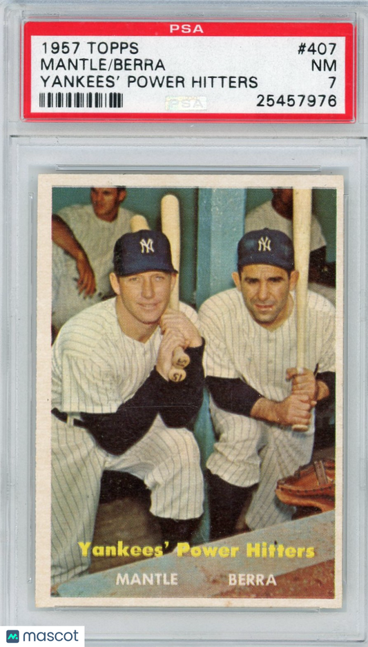 1957 Topps Berra Mantle #407 Yankees' Power Hitters PSA 7
