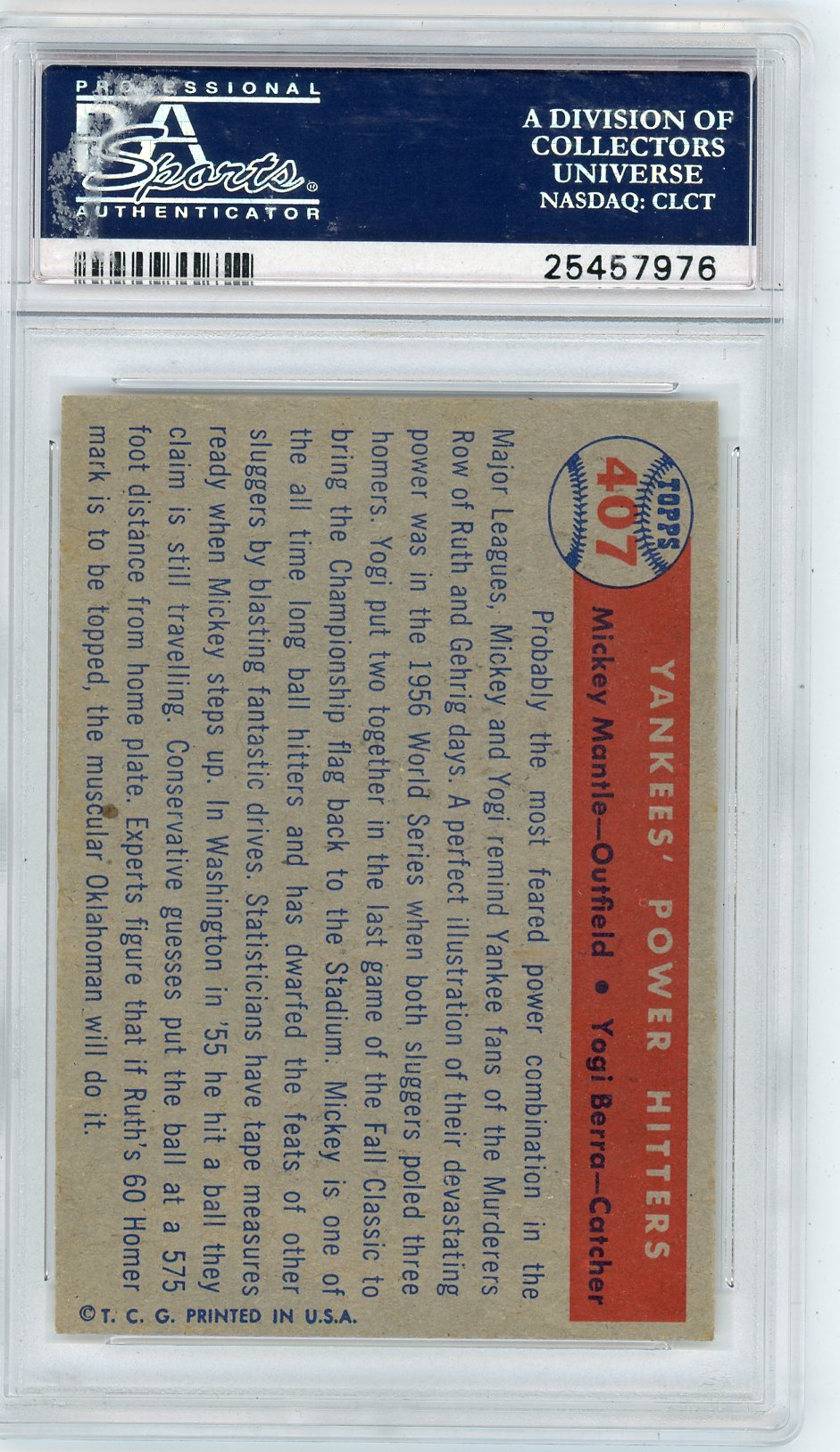 1957 Topps Berra Mantle #407 Yankees' Power Hitters PSA 7