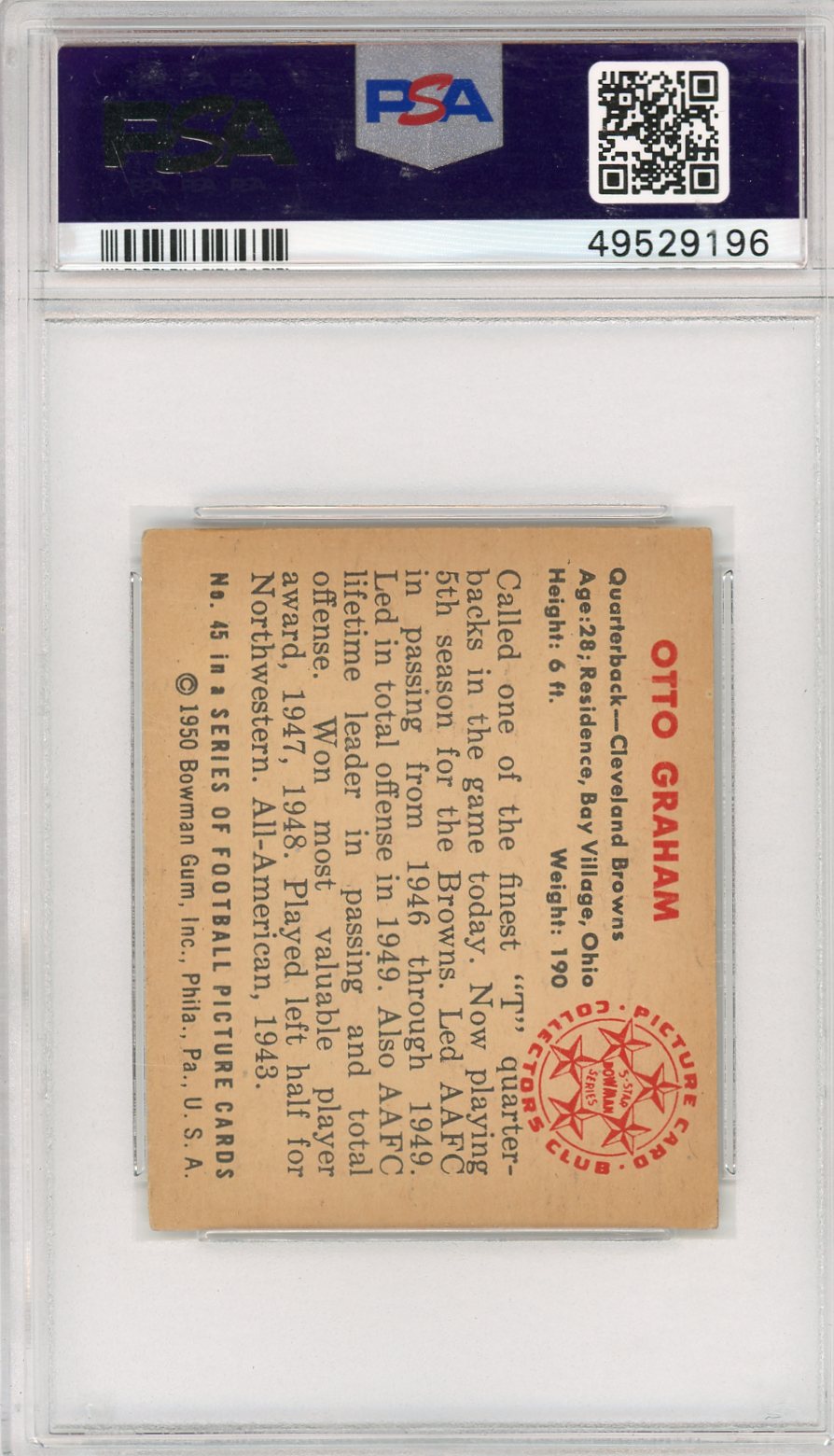 1950 Bowman Otto Graham #45 PSA 4.5