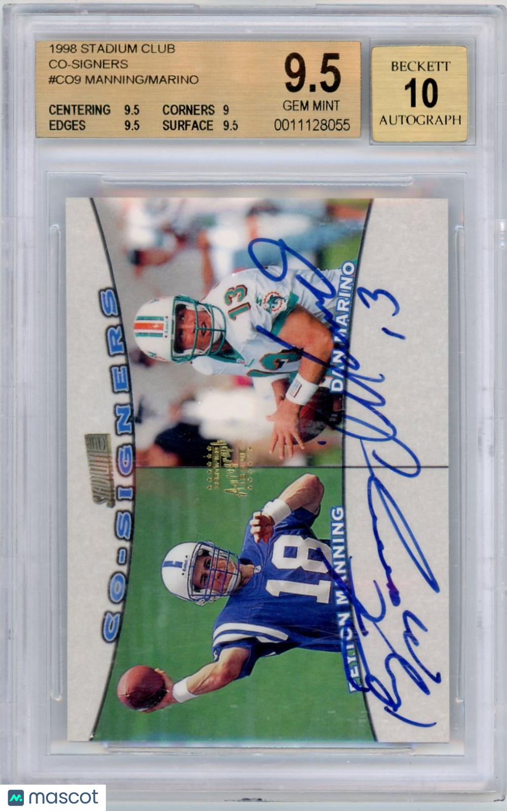 1998 Stadium Club Co-Signers Dan Marino Peyton Manning #CO9 BGS 9.5 /Dan Auto 10
