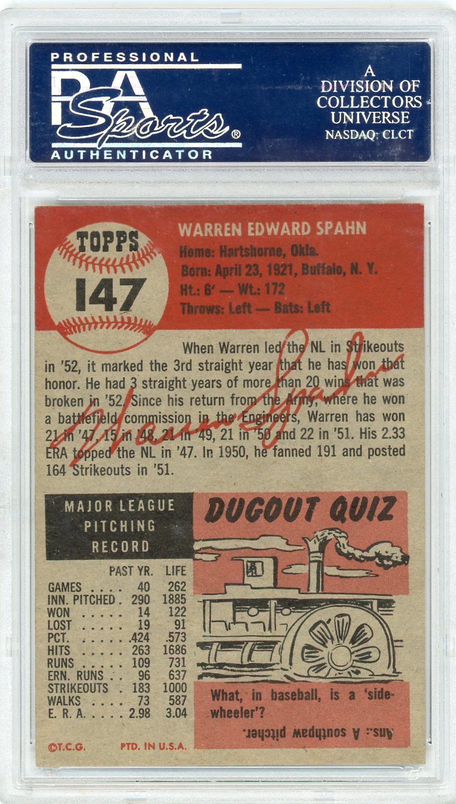 1953 Topps Warren Spahn #147 PSA 6