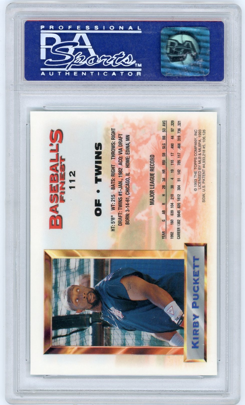1993 Finest Kirby Puckett #112 Refractor PSA 9