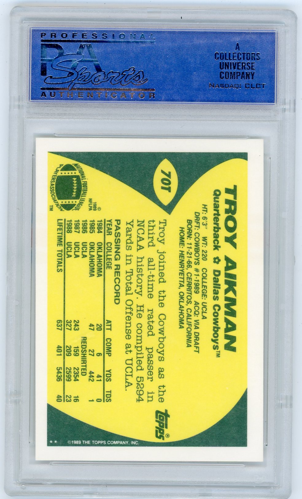 1989 Topps Traded Troy Aikman #70T PSA 10