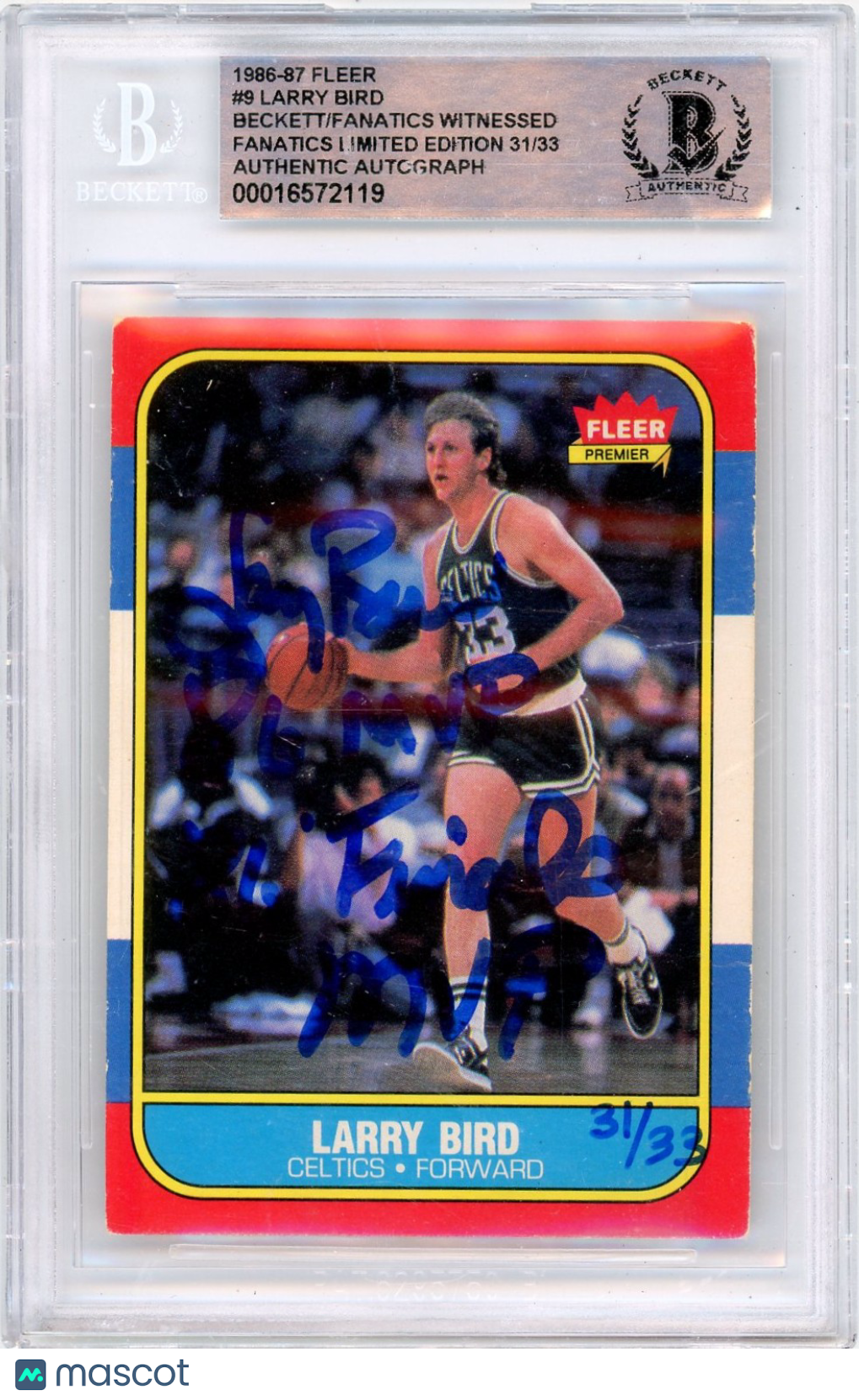 1986 Fleer Larry Bird ! #9 BGS Authentic BAS Auto Authentic