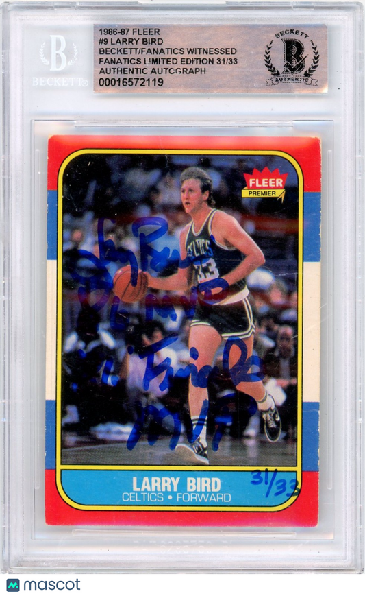 1986 Fleer Larry Bird ! #9 BGS Authentic BAS Auto Authentic