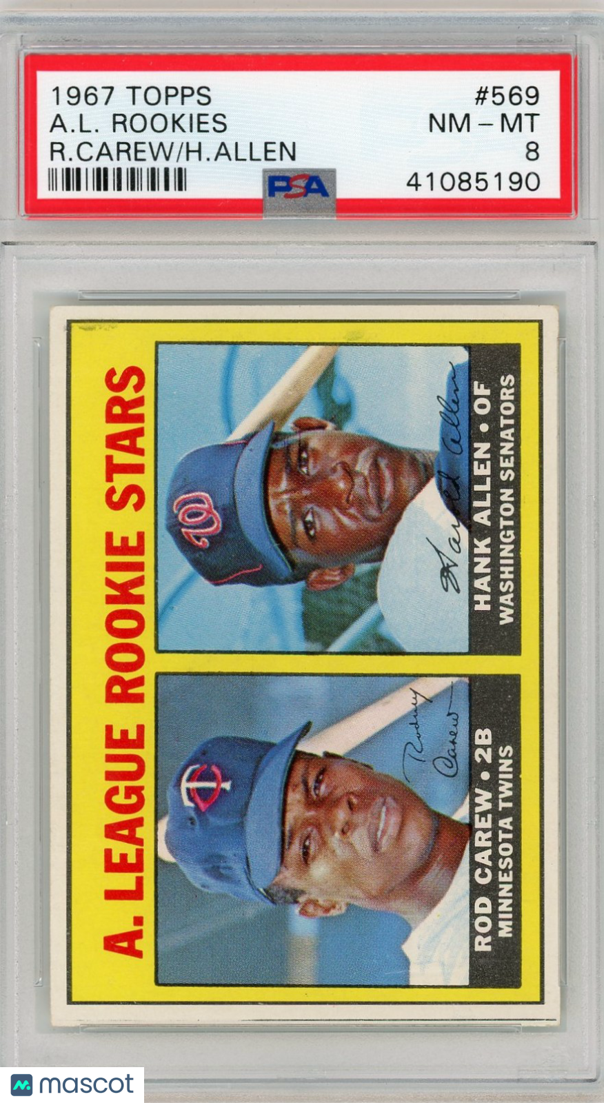1967 Topps A. L. Rookies #569 R. Carew H. Allen PSA 8
