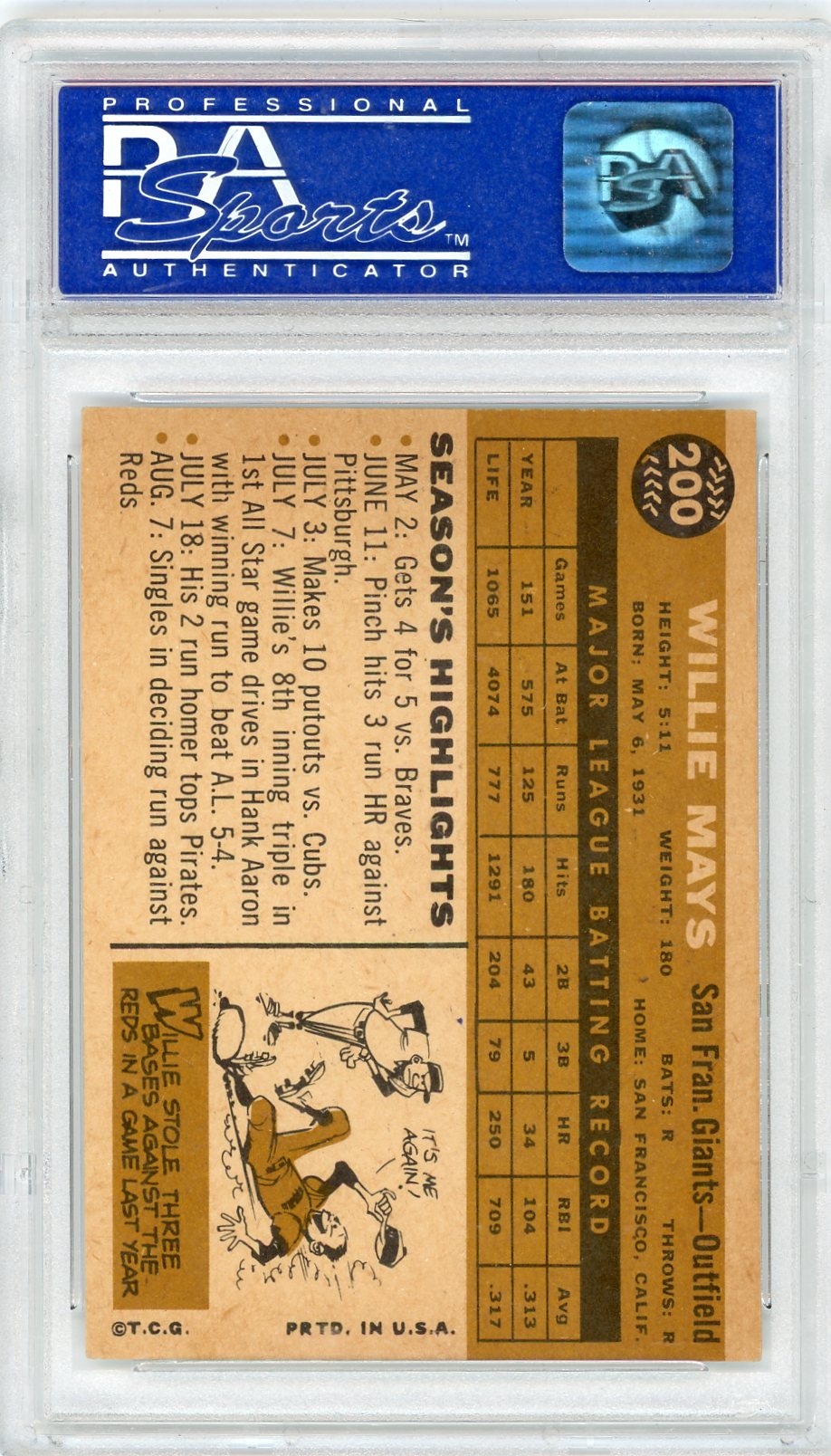 1960 Topps Willie Mays #200 PSA 6