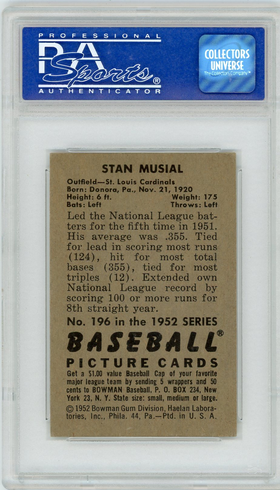 1952 Bowman Stan Musial #196 PSA 6