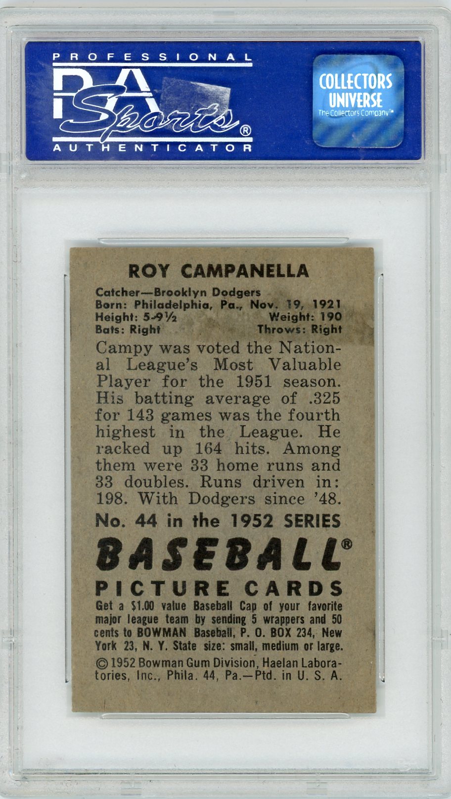 1952 Bowman Roy Campanella #44 PSA 7