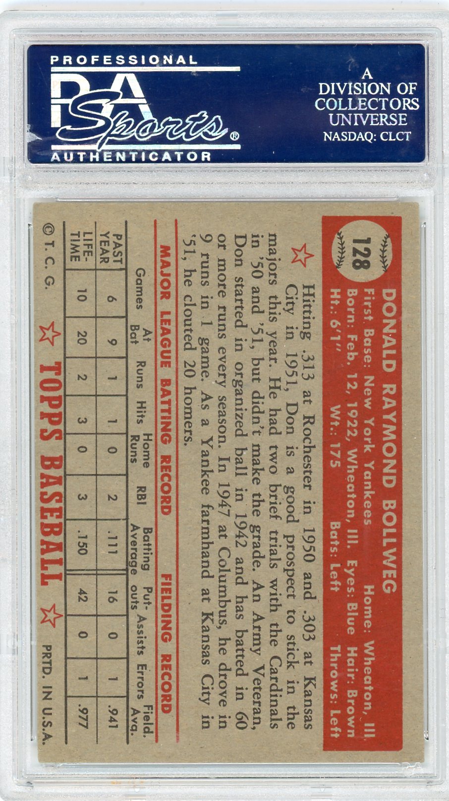 1952 Topps Don Bollweg #128 PSA 5