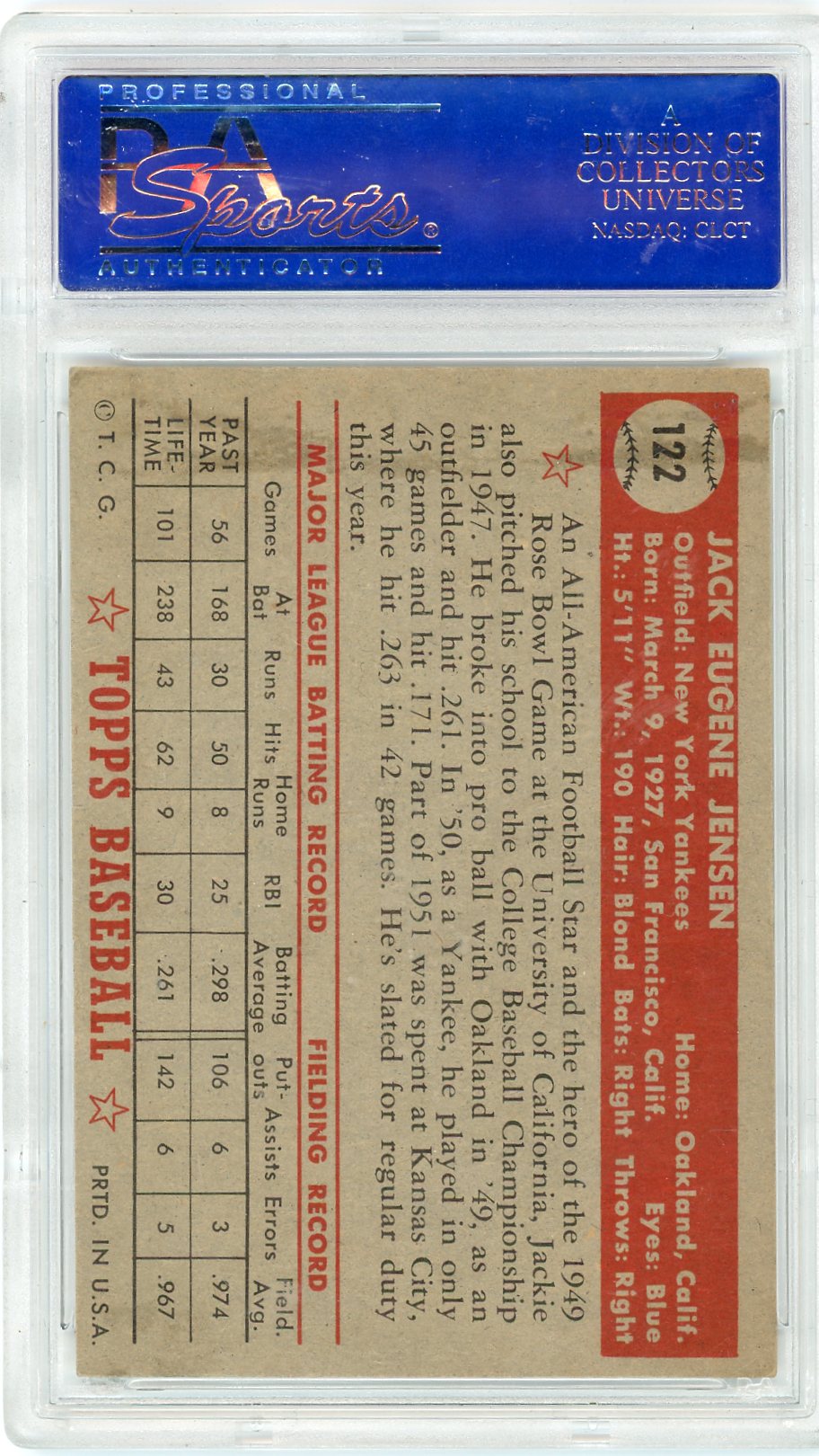 1952 Topps Jack Jensen #122 PSA 5