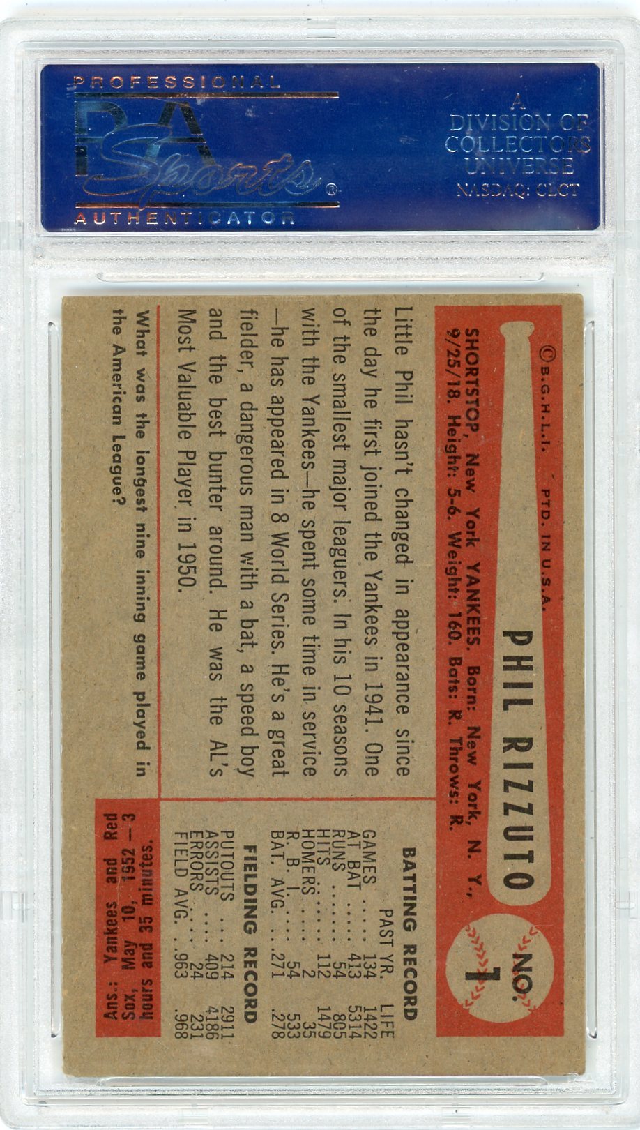 1954 Bowman Phil Rizzuto #1 PSA 4