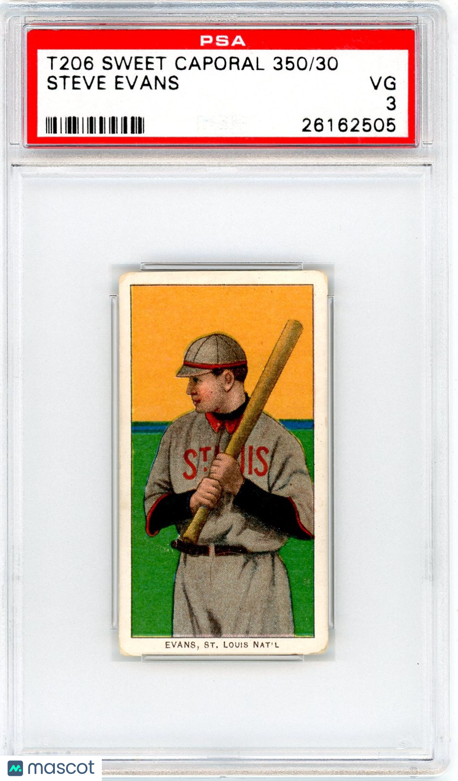1909-11 T206 Sweet Caporal 350/30 Steve Evans PSA 3