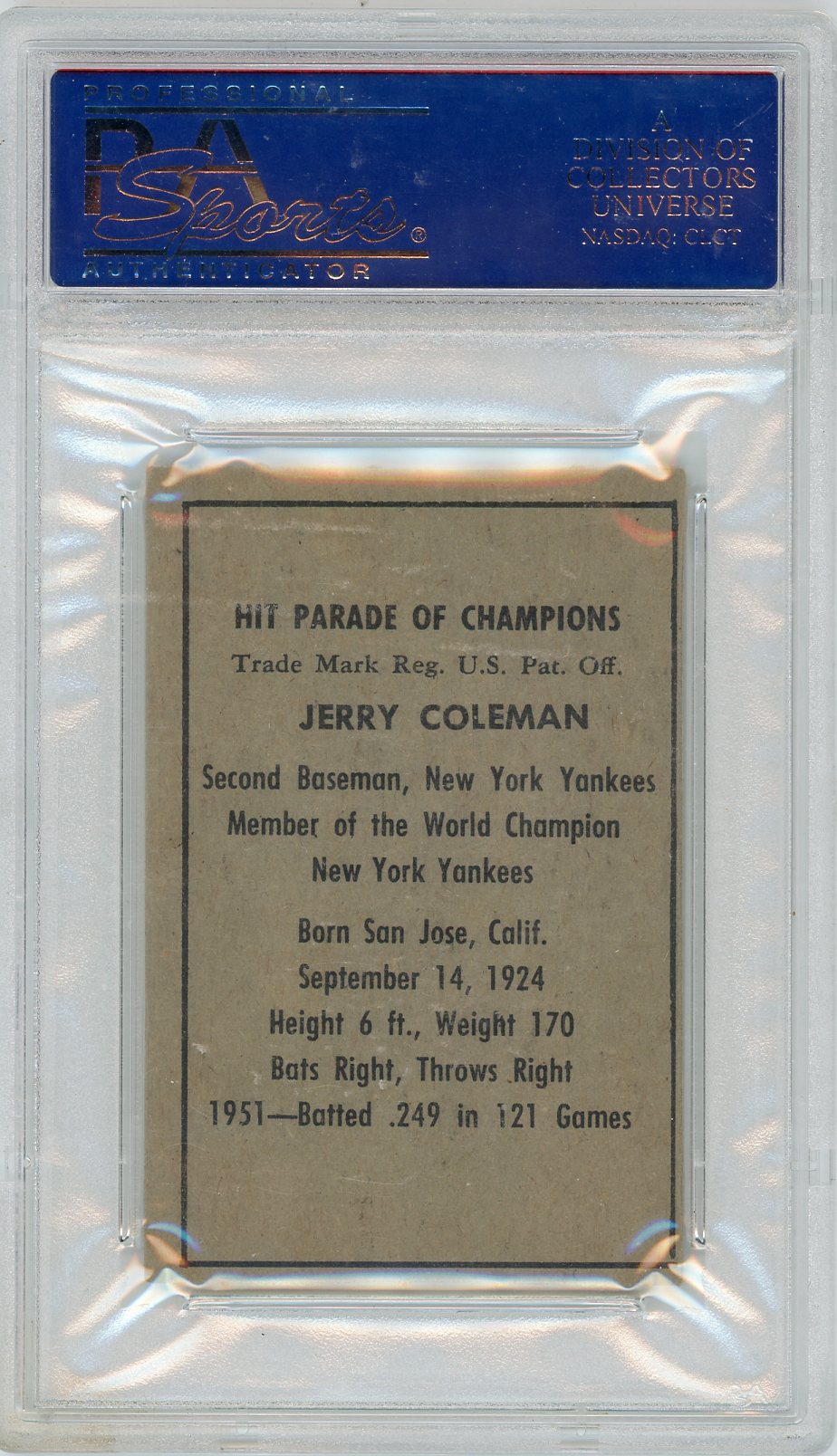 1952 Berk Ross Jerry Coleman PSA 8 Oc