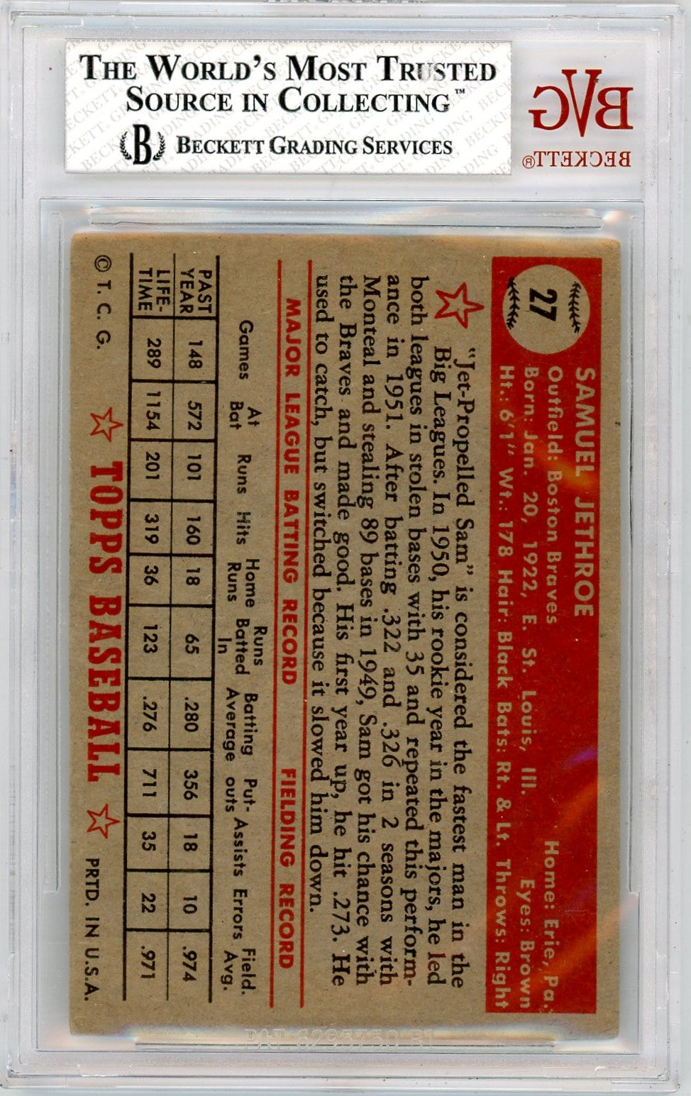 1952 Topps Sam Jethroe #27 BVG 5