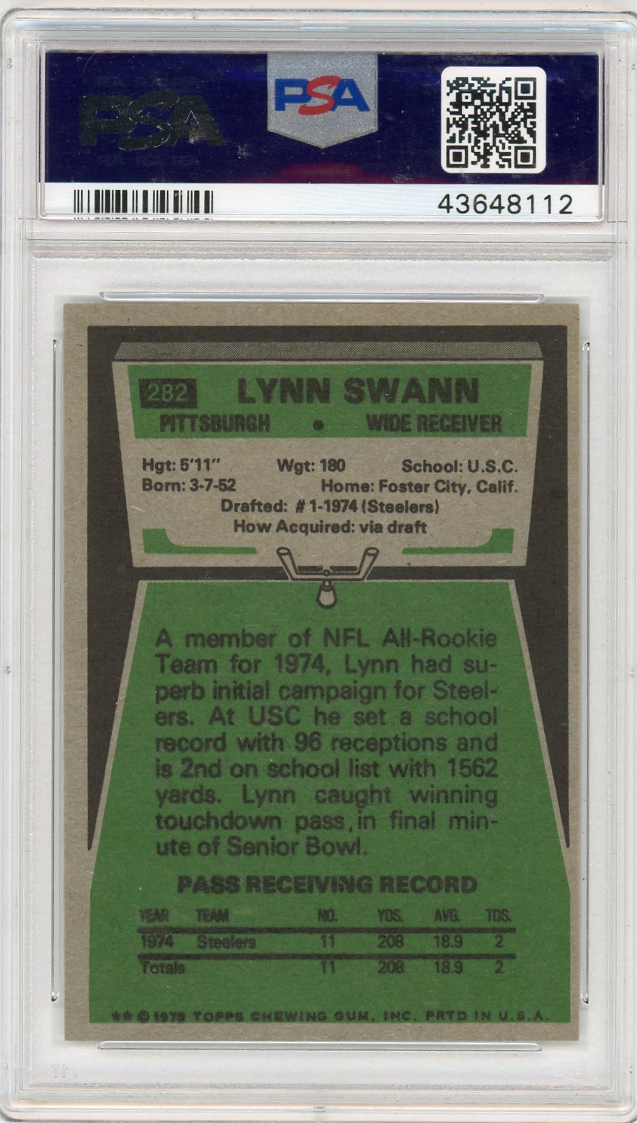 1975 Topps Lynn Swann #282 PSA 8