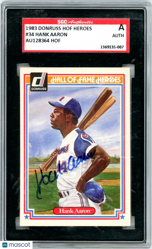 1983 Donruss Hank Aaron #34 Hall of Fame Heroes SGC Authentic Auto Authentic