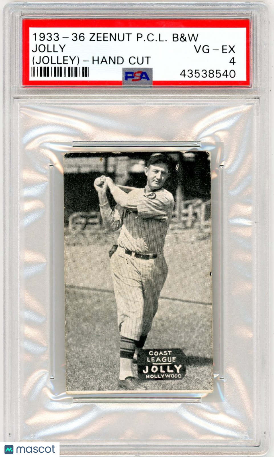 1933-36 Zeenut Pacific Coast League B&W Jolly (Jolley) Hand Cut PSA 4