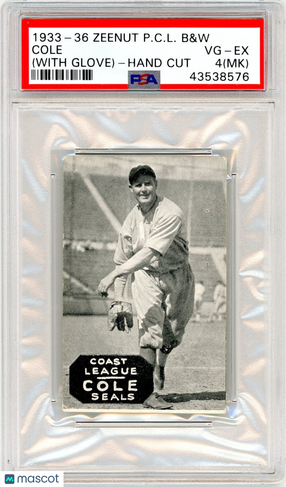 1933-36 Zeenut Pacific Coast League B&W Cole (With Glove) Hand Cut PSA 4 MK