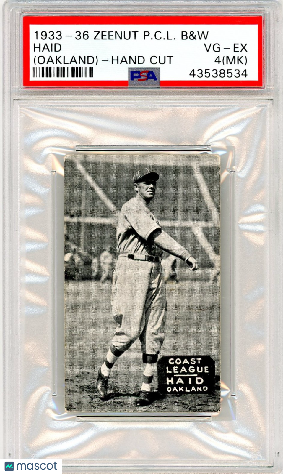 1933-36 Zeenut Pacific Coast League B&W Haid (Oakland) Hand Cut PSA 4 MK
