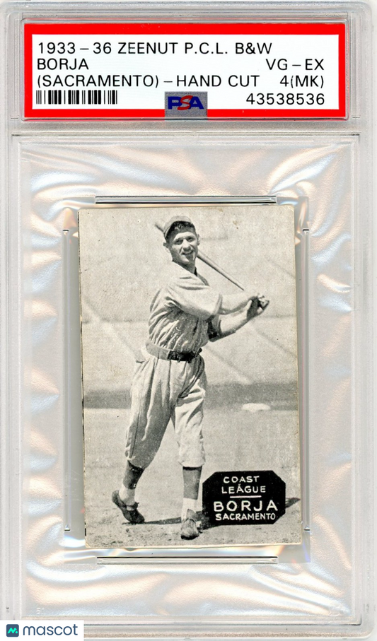 1933-36 Zeenut Pacific Coast League B&W Borja (Sacramento) Hand Cut PSA 4 MK