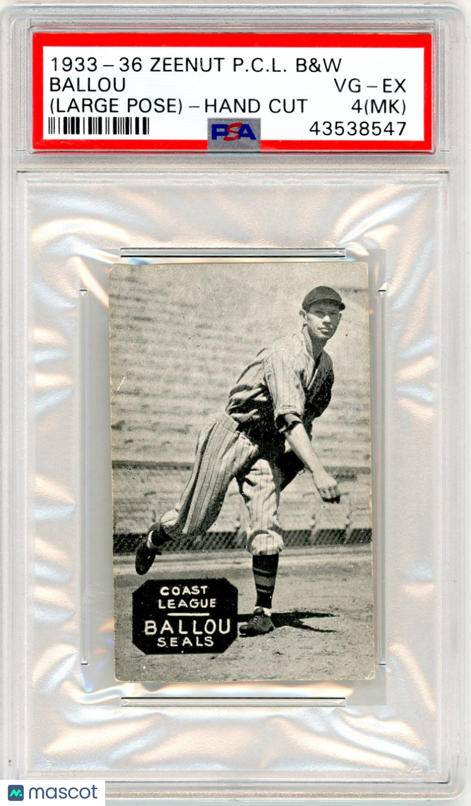 1933-36 Zeenut Pacific Coast League B&W Ballou (Large Pose) Hand Cut PSA 4 MK