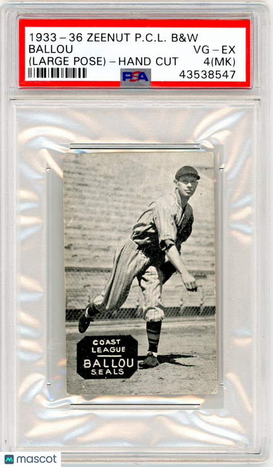 1933-36 Zeenut Pacific Coast League B&W Ballou (Large Pose) Hand Cut PSA 4 MK