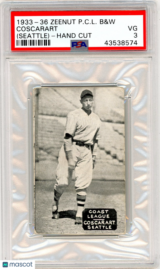 1933-36 Zeenut Pacific Coast League B&W Coscarart (Seattle) Hand Cut PSA 3